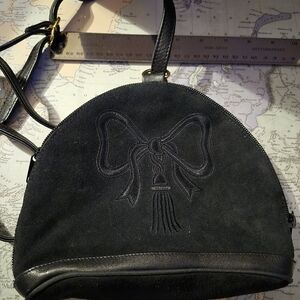 LoPez Elegant Black Suede Bow-Embroidered Women's Bag